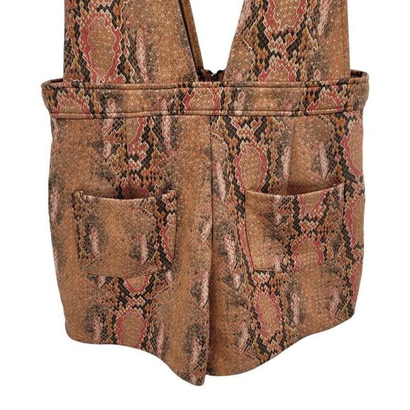 Wild Honey Romper Metallic Scuba Plunging V Daisy Dukes Snake Print Rust Sz M - Picture 11 of 12